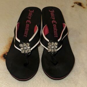 Juicy Couture Black and Pink Sandals with Crystal Accents